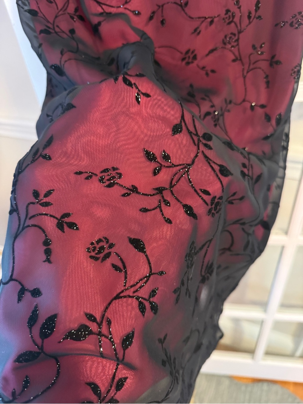 Vintage Chelsea Nites Sleeveless Pink Dress with Black Floral Overlay - Picture 3 of 10